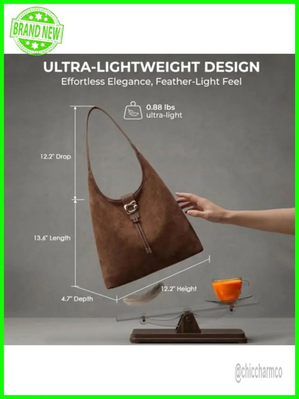Large Faux Suede Hobo Bag with Zipper and Tassel Slouchy Shoulder Tote
